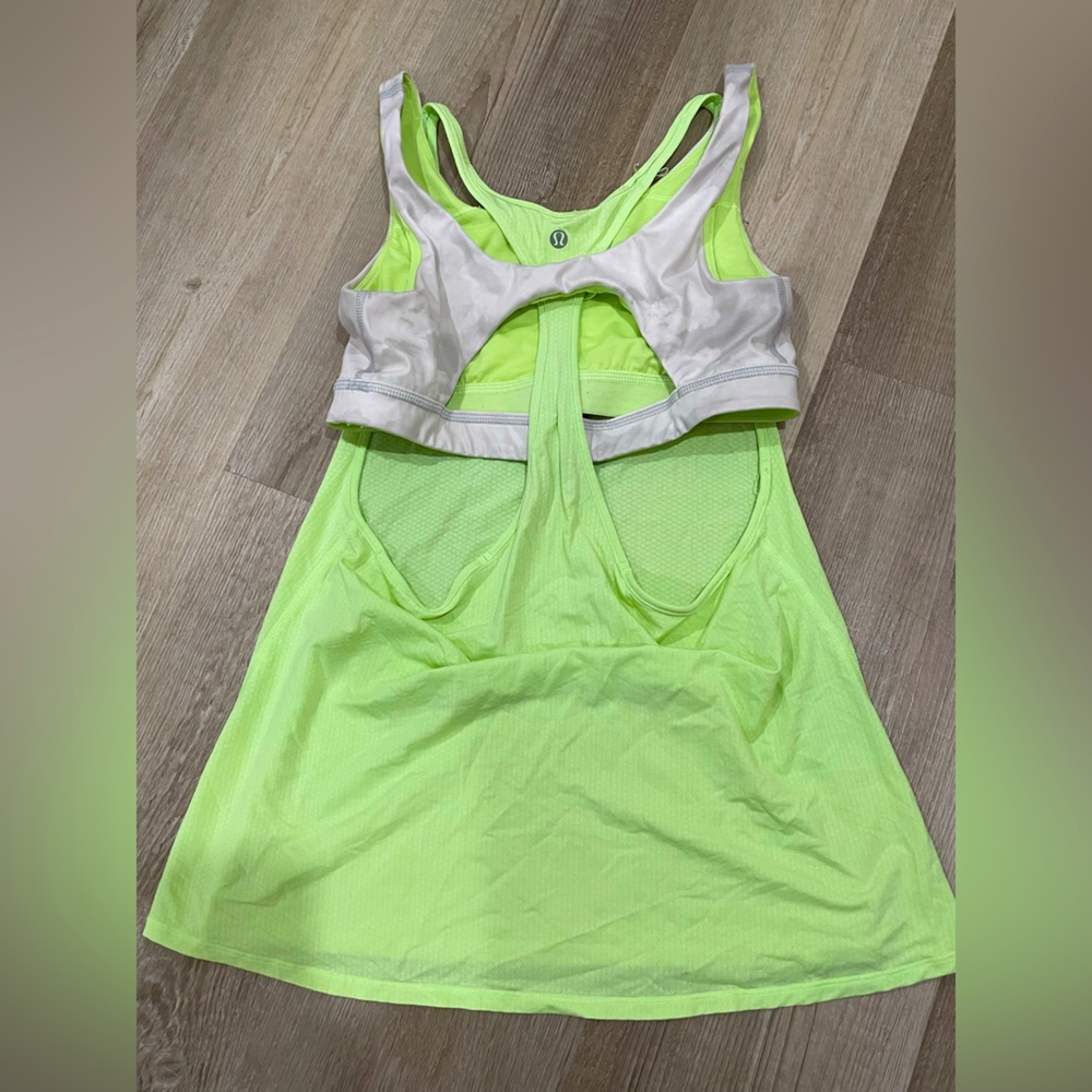 Women’s Lululemon bright Yellow Tank with white marble sports bra , size: 8